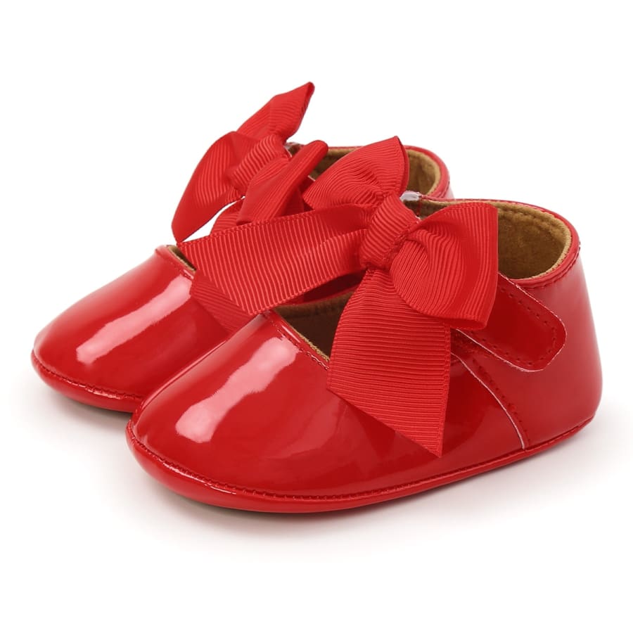 Nikki Soft Sole Princess Bow Shoes - Red - 0-6 Months