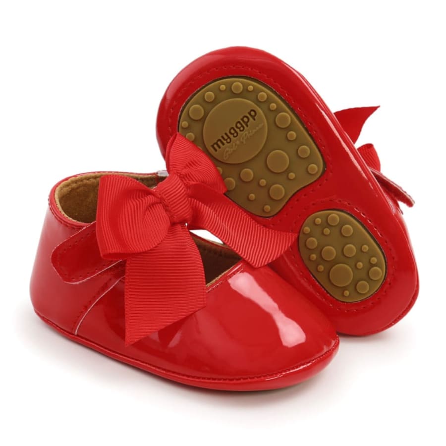 Nikki Soft Sole Princess Bow Shoes - Red - 0-6 Months