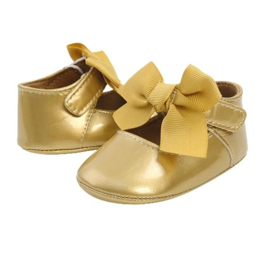 Nikki Soft Sole Princess Bow Shoes - Gold / 0-6 Months - Shoes shoes