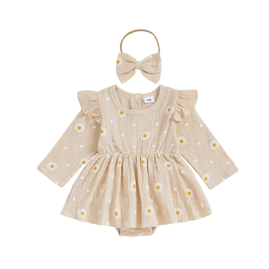 Pearl Long Sleeve Flutter Romper - Natural - 0-3 Months