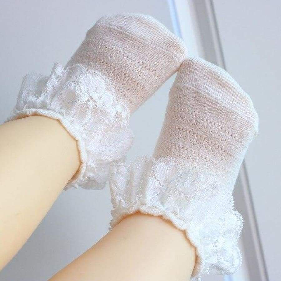 Penelope Frilly Lace Ankle Socks - White / 1 to 3 Year - Socks Socks