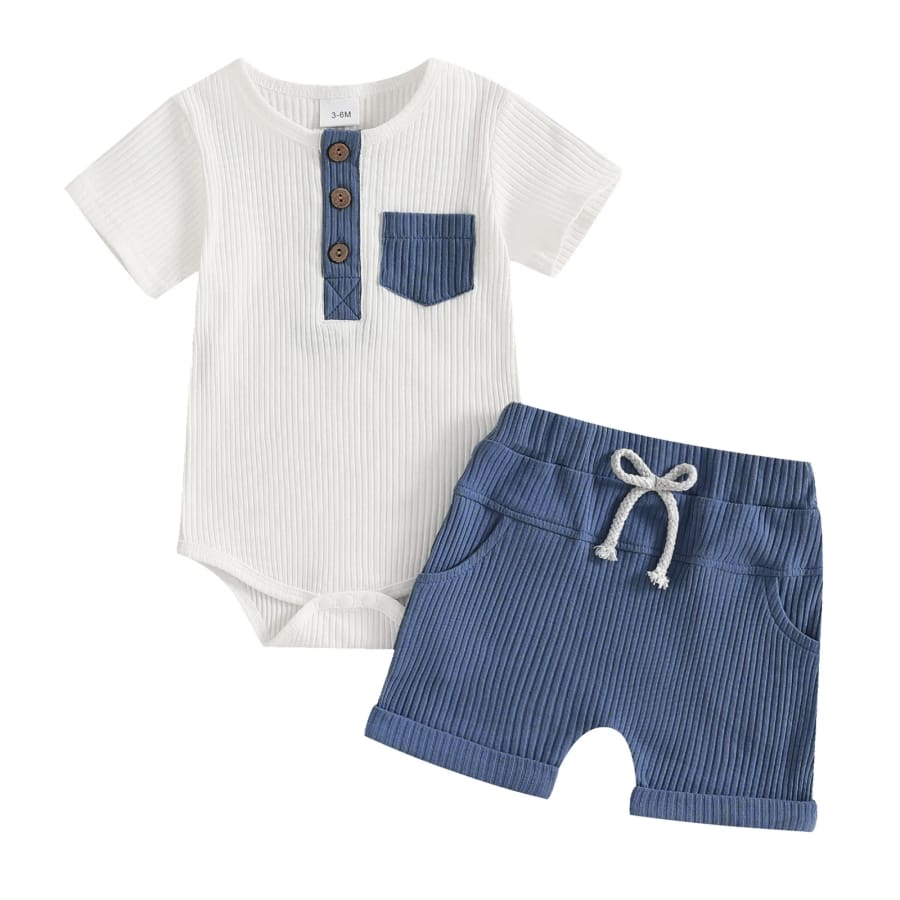 Peter Pocket Shortie Set - Dark Blue - 0-3 Months