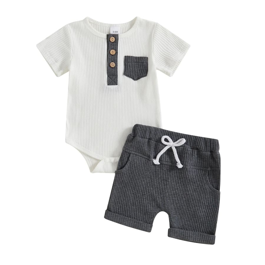 Peter Pocket Shortie Set - Grey - 0-3 Months