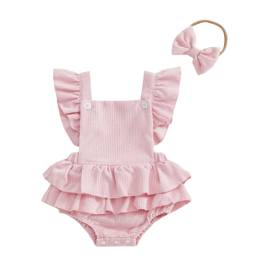 Polly Flutter Romper - Pink - 0-3 Months