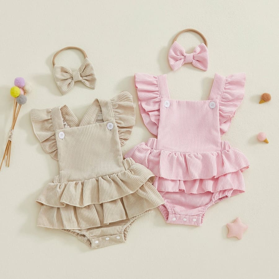 Polly Flutter Romper - Pink - 0-3 Months