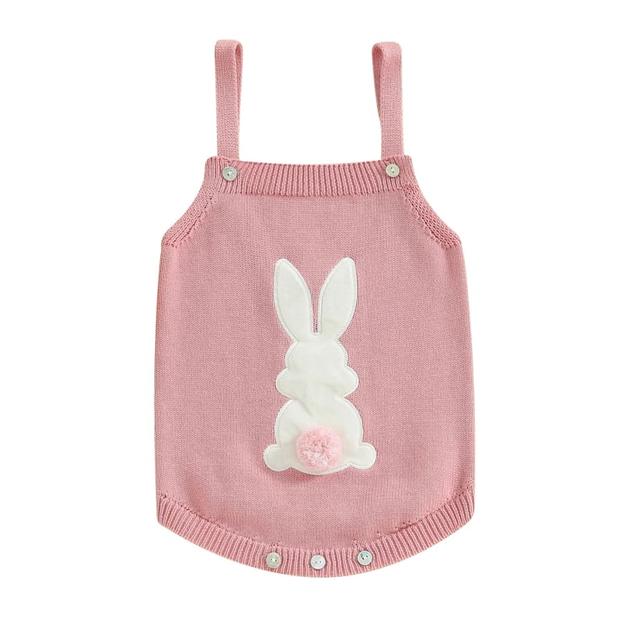 Pom Pom Bunny Knit Romper - Pink - 0-3 Months