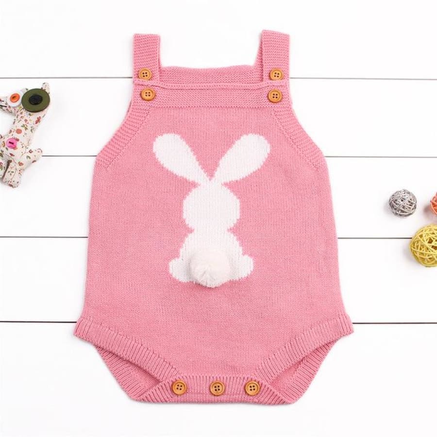 Pom Pom Bunny Romper - Pink / 0-6 Months - Romper bunny romper