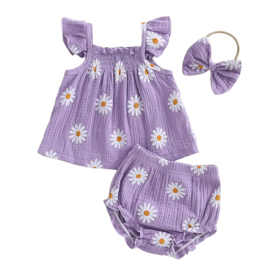 Poppy Floral Babydoll Set - Purple - 0-3 Months