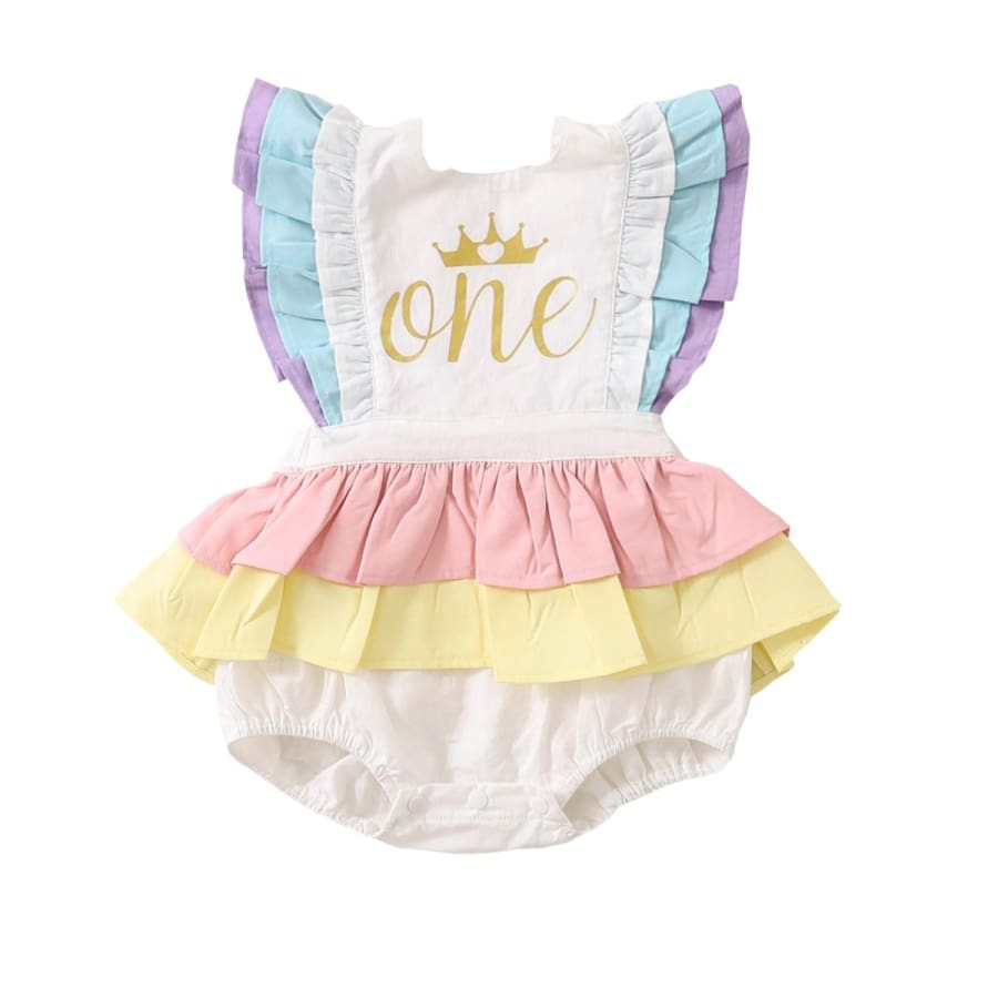 Rainbow ’One’ Flutter Romper - 0-6 Months - romper romper