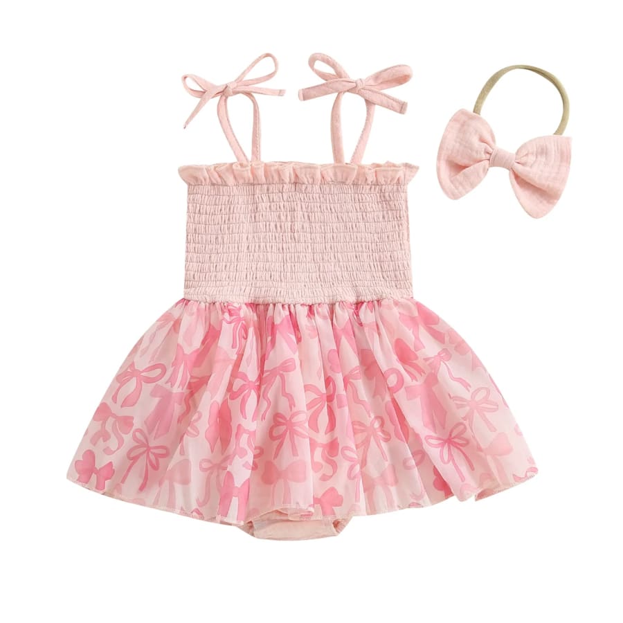 Sally Ruched Bow Bodice Tutu Romper - 0-3 Months