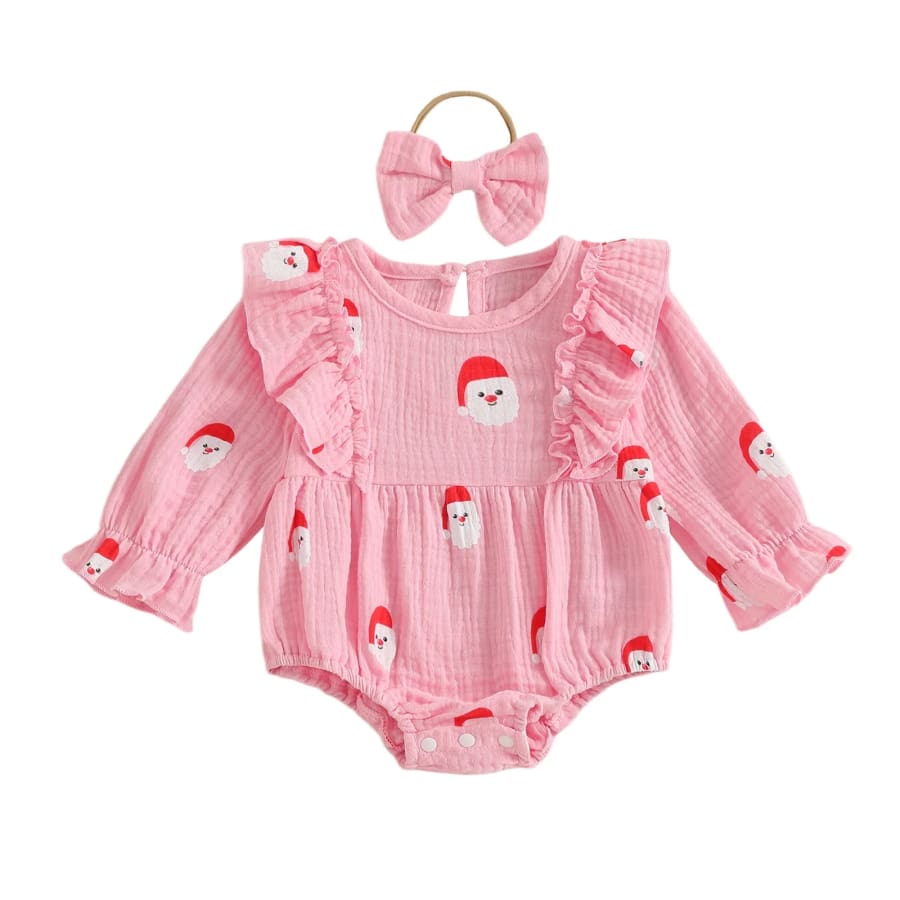 Santa Print Christmas Romper - 0-3 Months