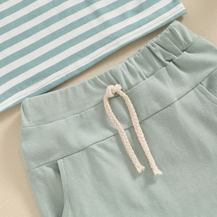 Shaun Stripe Short + Tee Set - Green