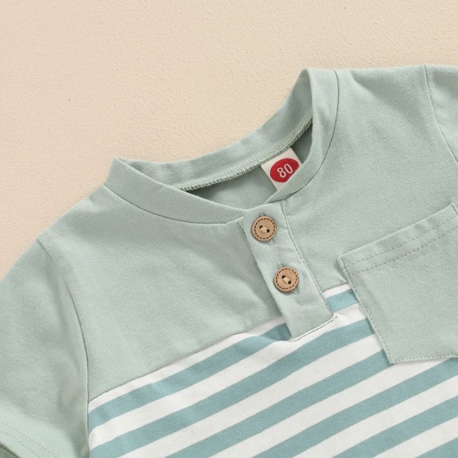 Shaun Stripe Short + Tee Set - Green - 6-12 Months
