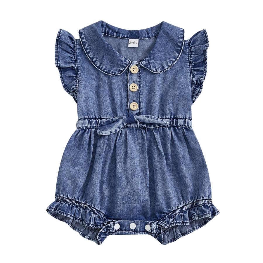 Sophia Denim Bow Romper - 0-3 Months