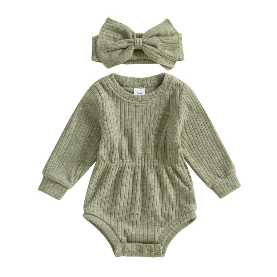 Sophia Waisted Long Sleeve - Sage - 0-3 Months