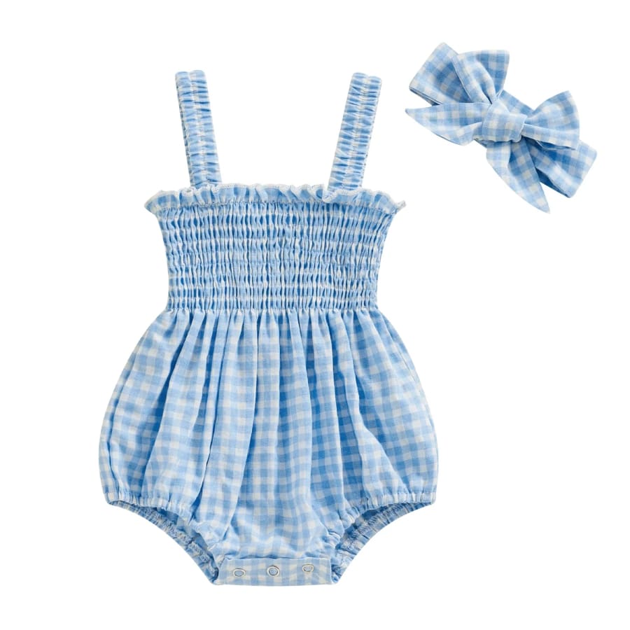 Sophie Gingham Romper - Blue - 0-3 Months