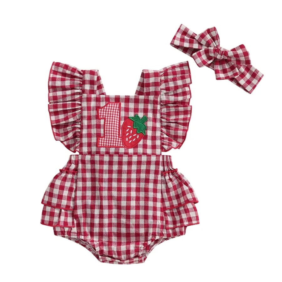 Sweet Strawberry ’One’ Gingham Birthday Romper - 6-12 Months