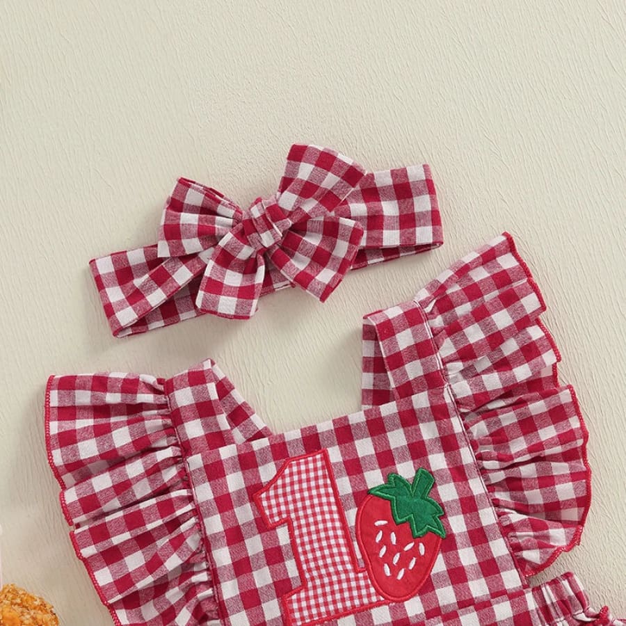 Sweet Strawberry ’One’ Gingham Birthday Romper - 6-12 Months