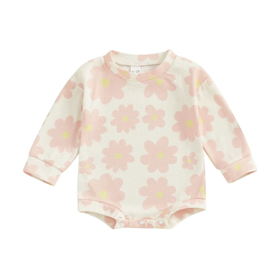 Tahlia Flower Print Oversize Onesie - Pale Pink - 0-3 Months