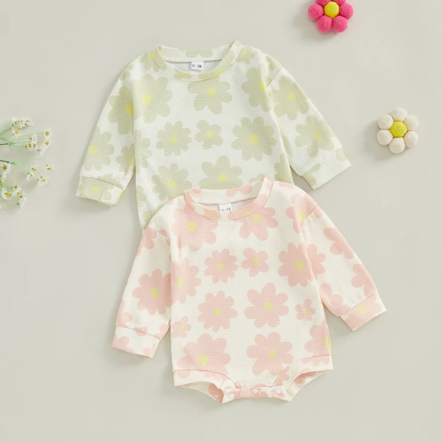 Tahlia Flower Print Oversize Onesie - Pale Pink