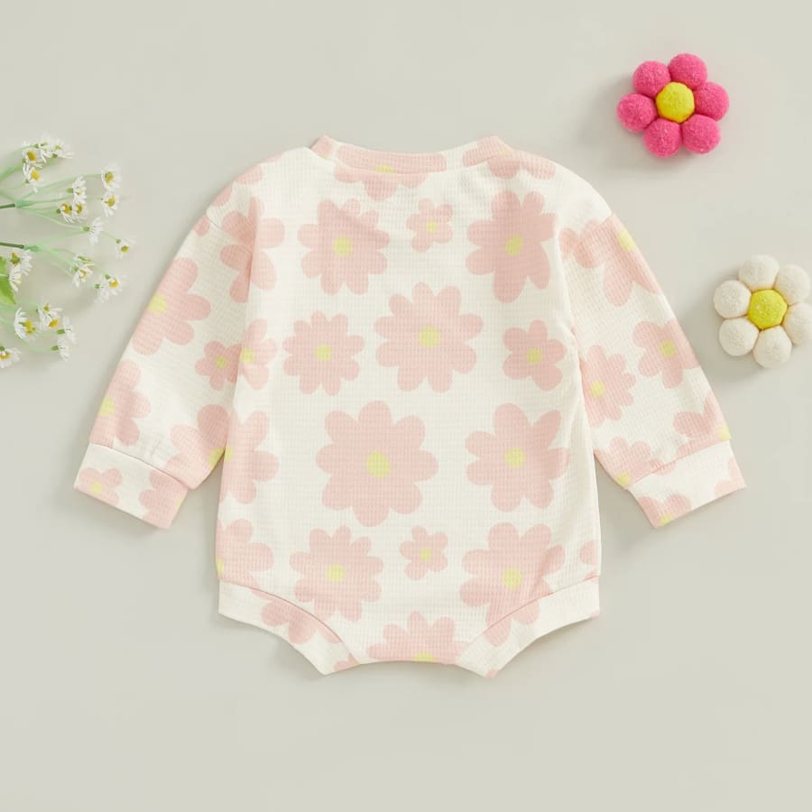 Tahlia Flower Print Oversize Onesie - Pale Pink