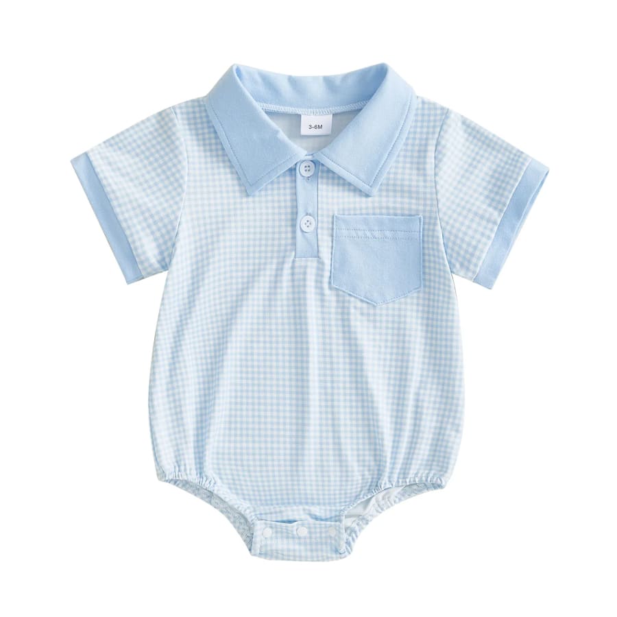 Ted Gingham Check Collared Onesie - Blue - 0-3 Months