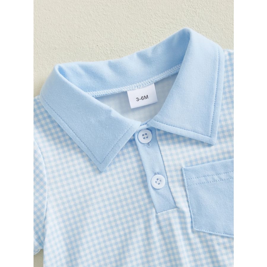 Ted Gingham Check Collared Onesie - Blue