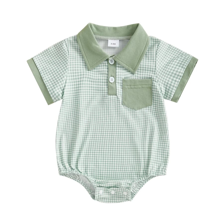 Ted Gingham Check Collared Onesie - Blue