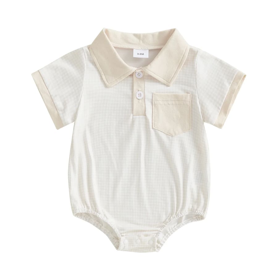 Ted Gingham Check Collared Onesie - Natural - 0-3 Months