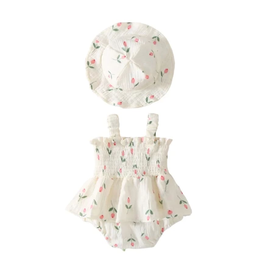 Tilly Tulip Romper + Sun Hat - 0-3 Months