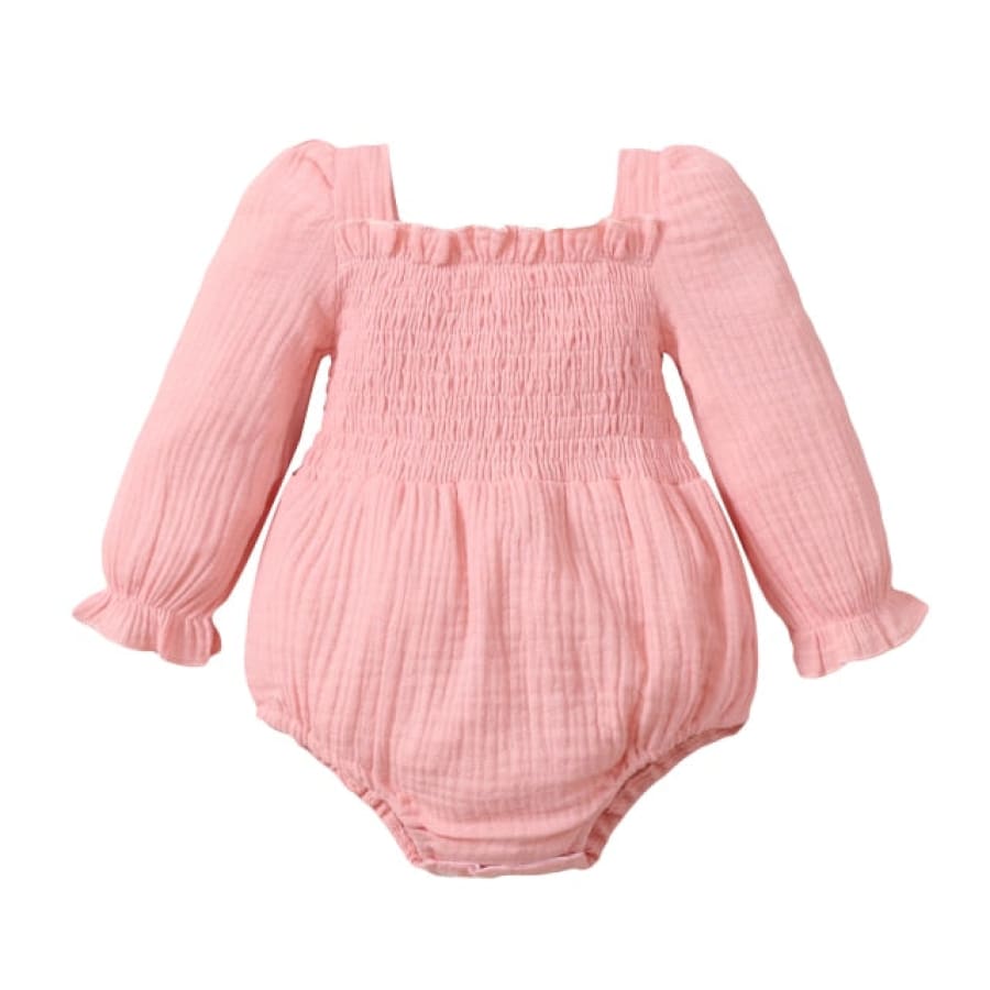 Toni Ruched Bodice Long Sleeve Romper - Pink - 12-18 Months - Rompers Rompers