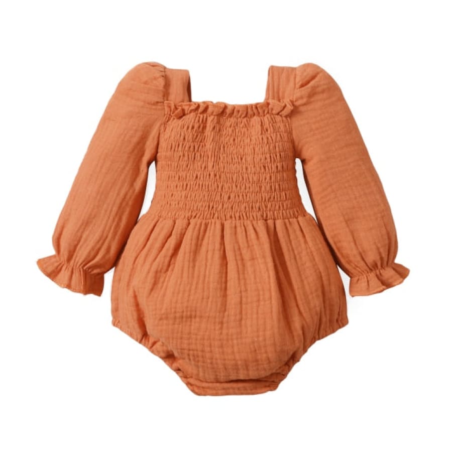 Toni Ruched Bodice Long Sleeve Romper - Sunset - 12-18 Months - Rompers Rompers