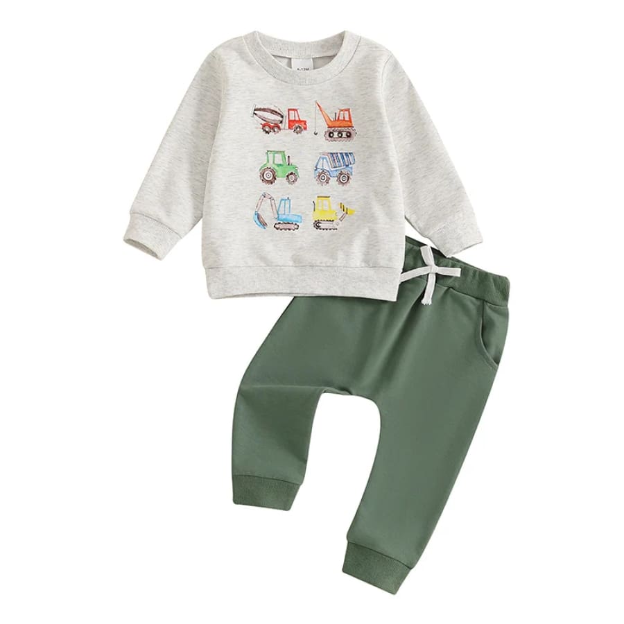 Trucks &amp; Diggers Trackie Set - Green - 6-12 Months
