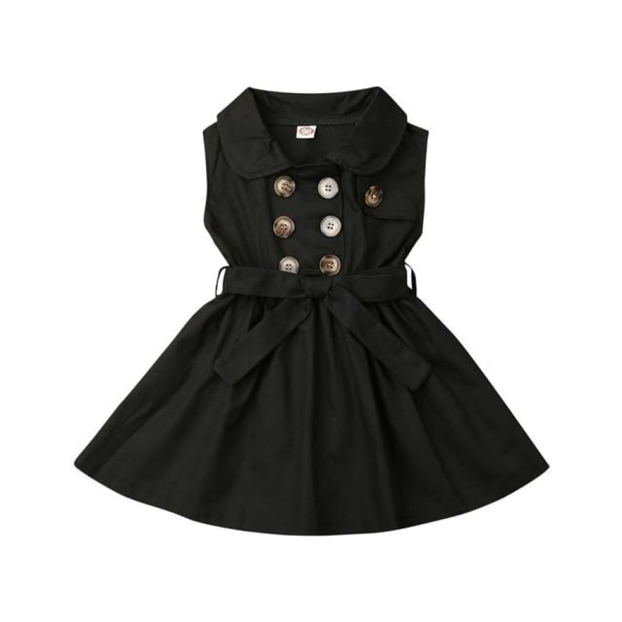 Trudie Short Sleeve Trench Dress - Black / 12-18 Months - Dress dress summer trench waisted