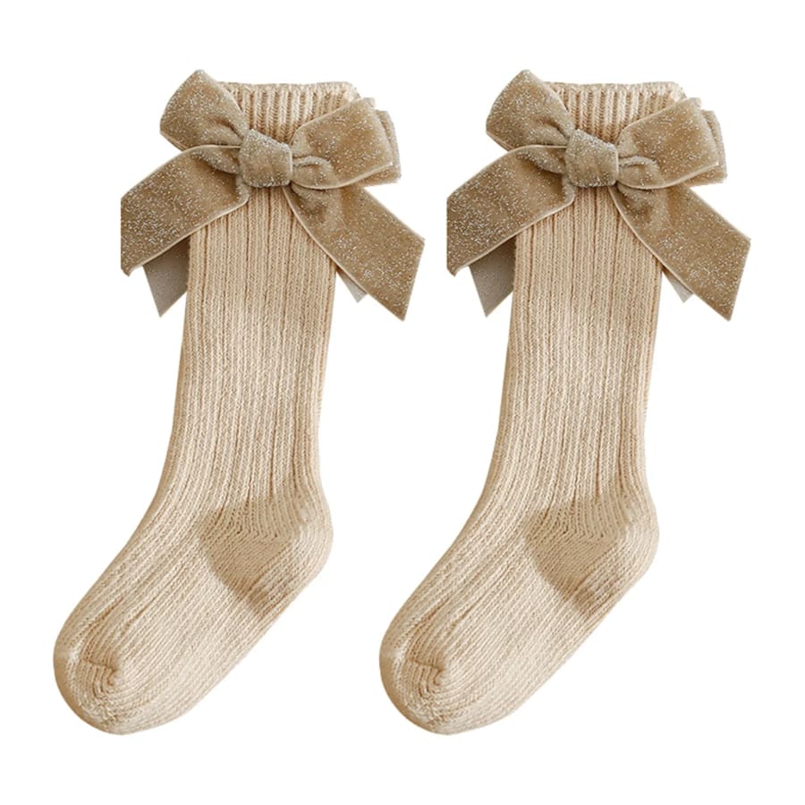 Violet Velvet Bow Socks - Blush