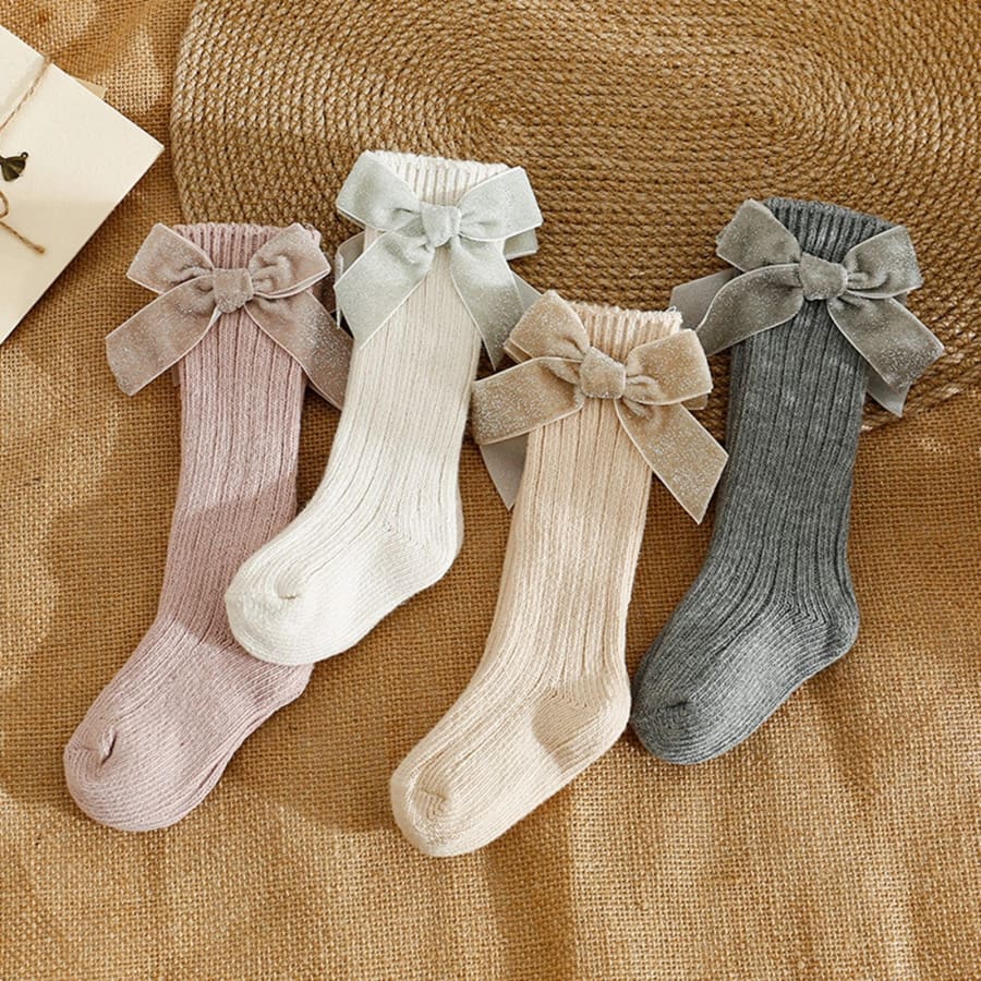 Violet Velvet Bow Socks - Blush