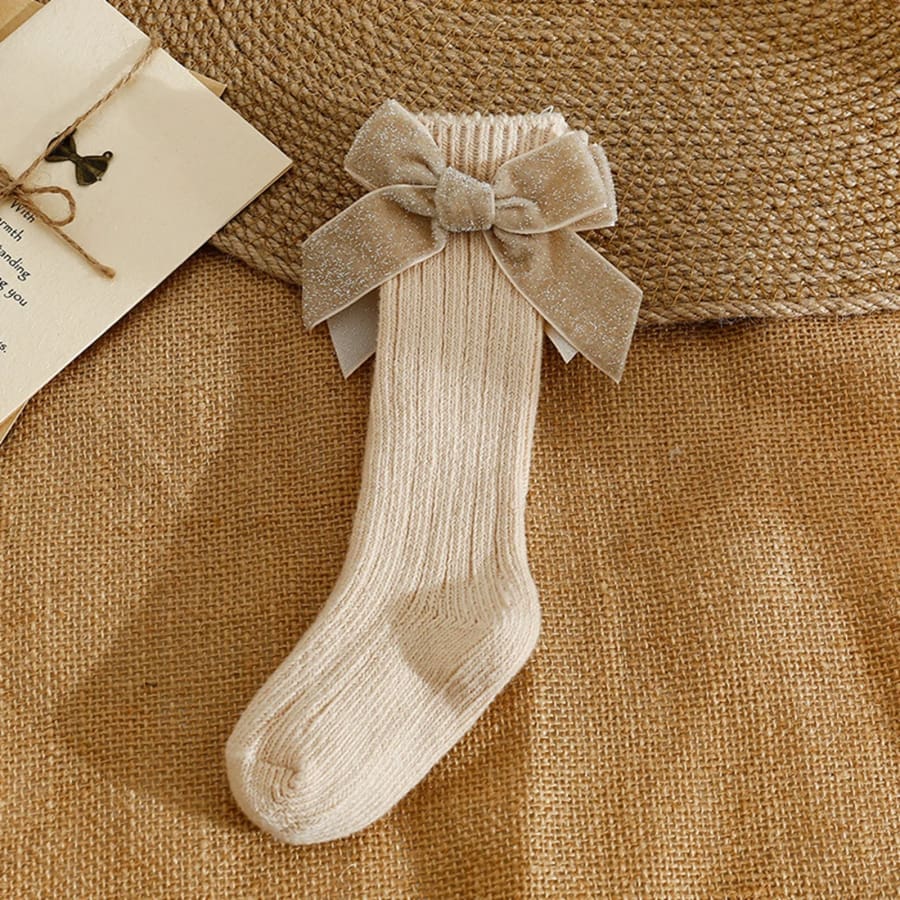 Violet Velvet Bow Socks - Blush