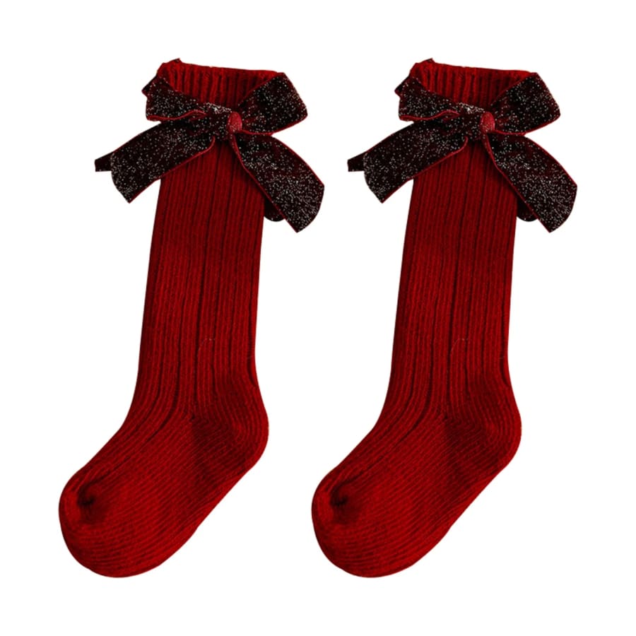 Violet Velvet Bow Socks - Blush
