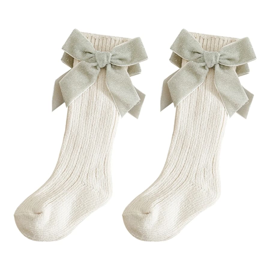 Violet Velvet Bow Socks - Blush