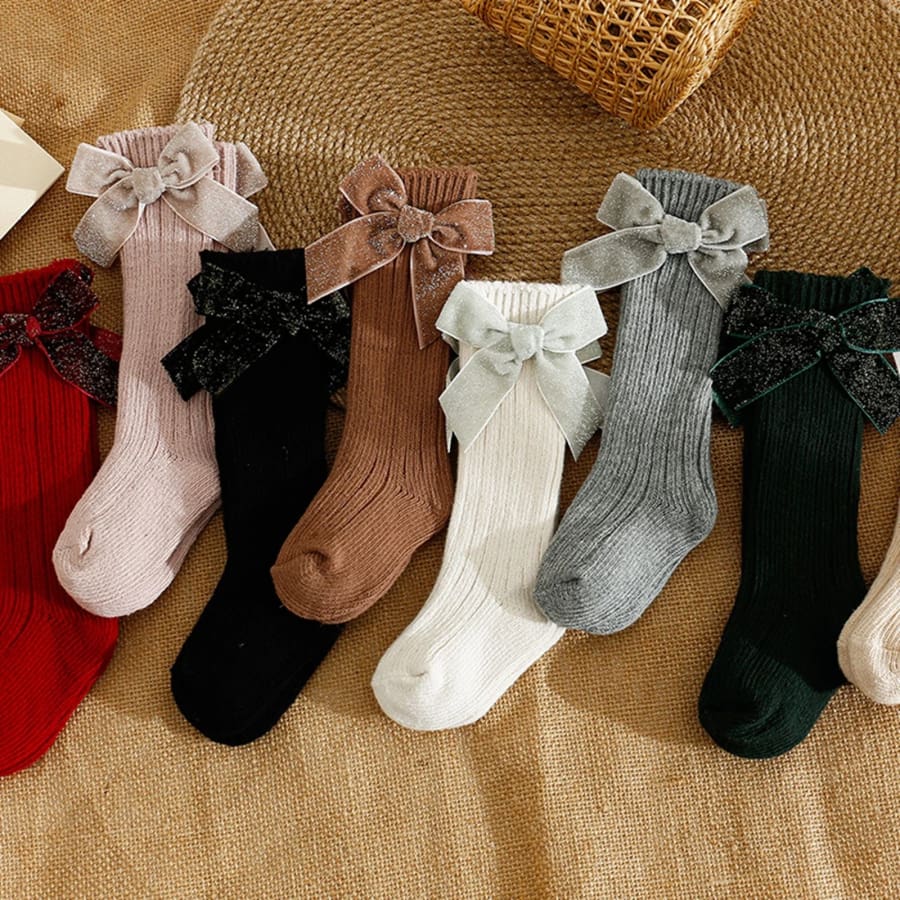 Violet Velvet Bow Socks - Blush