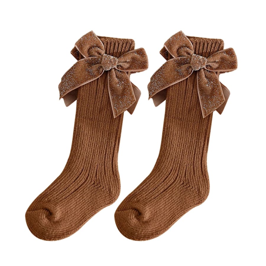 Violet Velvet Bow Socks - Blush
