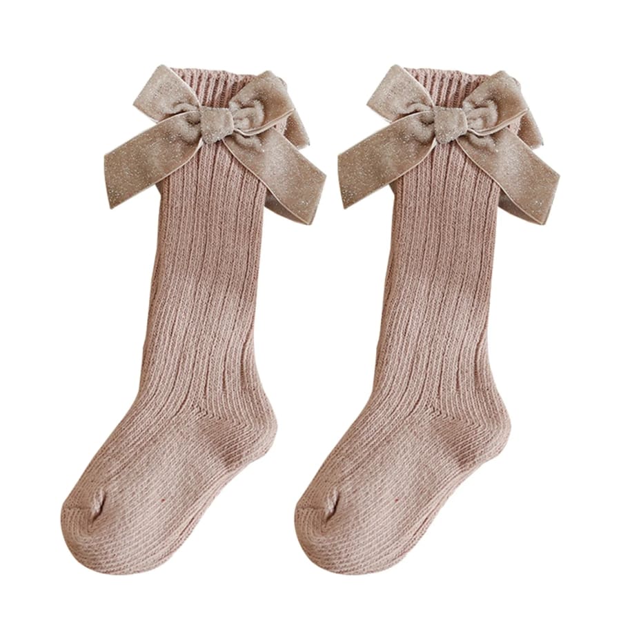 Violet Velvet Bow Socks - Blush - S for 0-1 Years