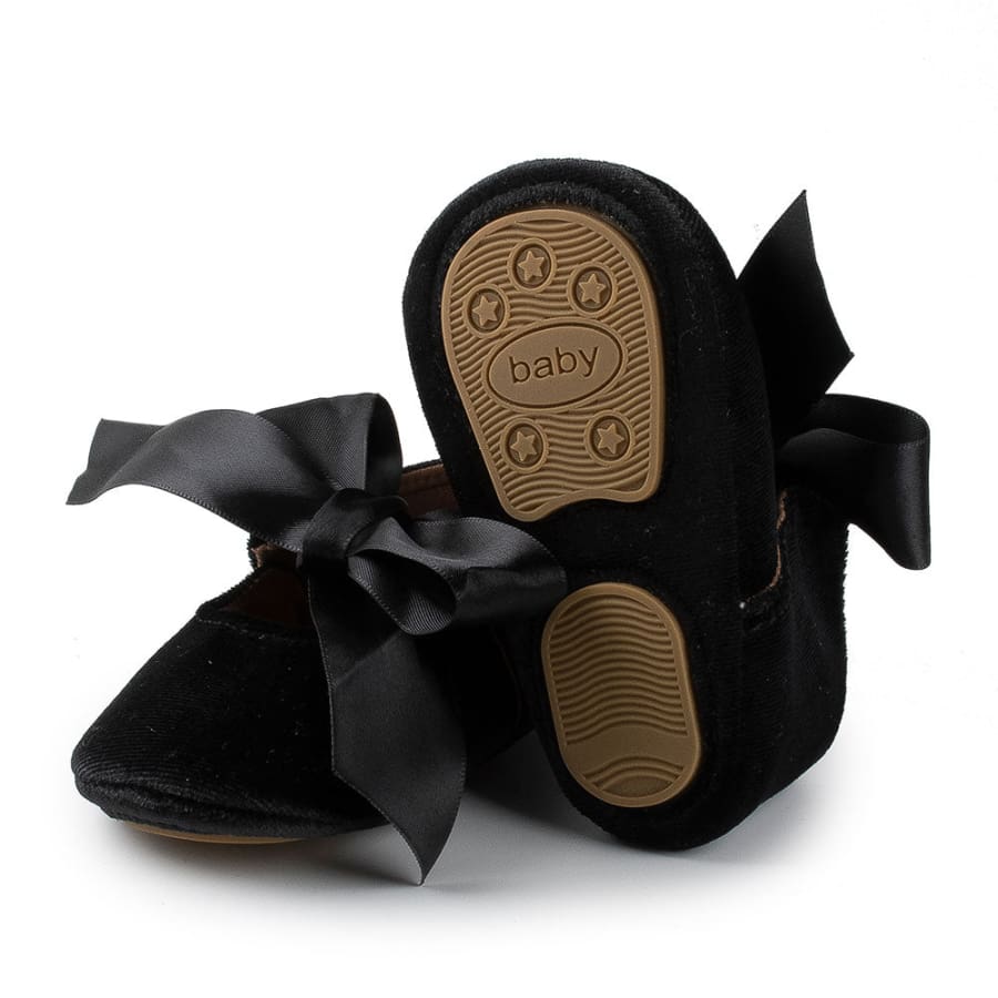 Violetta Velvet Bow Ballet Flats - Black - shoes shoes
