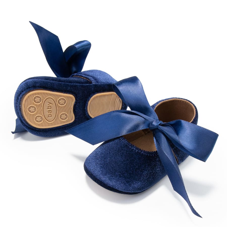 Violetta Velvet Bow Ballet Flats - Blue - shoes shoes