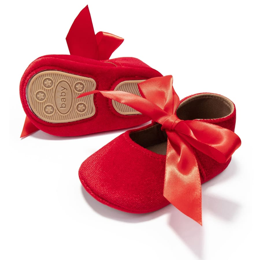 Violetta Velvet Bow Ballet Flats - Red - shoes shoes