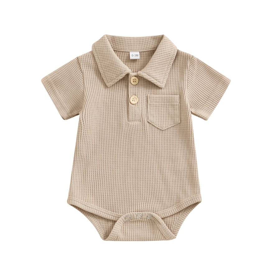 William Collared Waffle Onesie - Natural