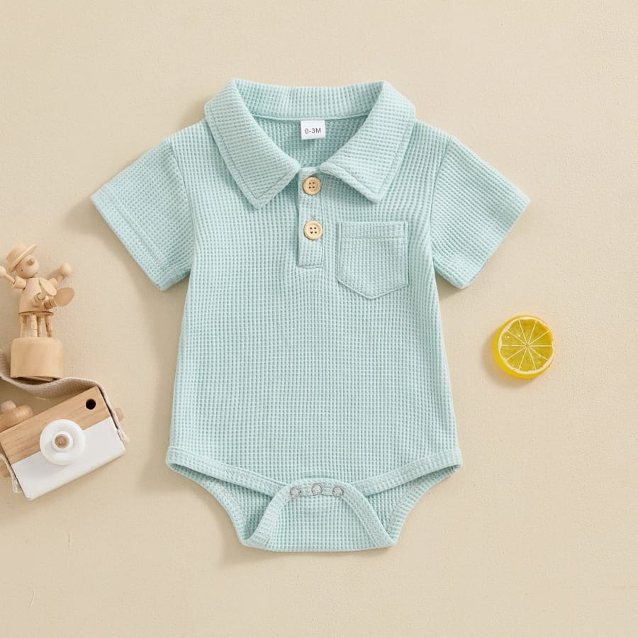 William Collared Waffle Onesie - Sage