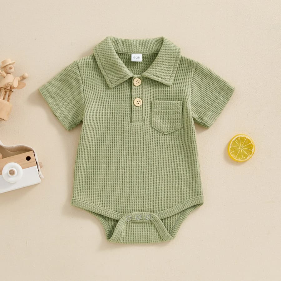 William Collared Waffle Onesie - Sage