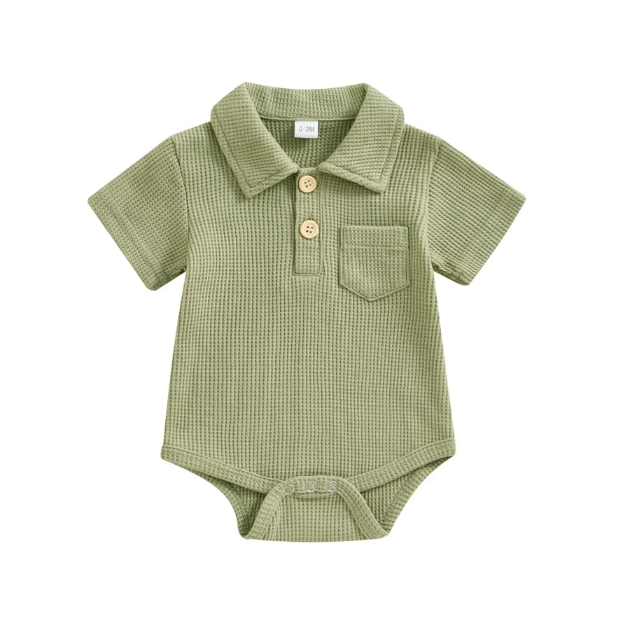 William Collared Waffle Onesie - Seafoam