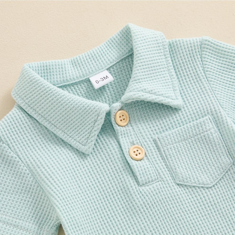 William Collared Waffle Onesie - Seafoam